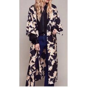Maison Du Soir Women's L/XL Floral Kimono Duster Jacket Lightweight Open Front
